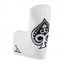 Spades A Embroidered White Synthetic  PU Leather Golf Club Headcover Magnetic Blade Putter Covers