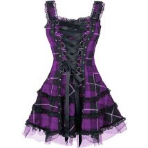 Vintage Plaid Bandage Gothic Women A-line Dresses Grunge Aesthetic Lace Trim Patchwork Mini Dress Punk Bodycon Sexy Partywear