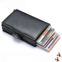 VM FASHION KISS Carbon Fiber High Quality Wallet Pu Leather RFID Security Double Aluminum Box Credit Card Holder Men Metal Purse