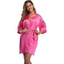 plain Satin Robes hot pink champagne silver Kimono bathrobe Women's Simplicity Pajamas Wedding Party robes short S-XXL