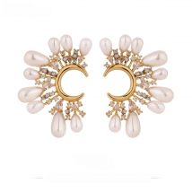 Yhpup Korean Imitation Pearls Flower Stud Earrings for Women High Quality Exquisite Cubic Zirconia Jewelry Earrings Bijoux Femme