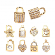 High Quality 18K Gold Color Brass and Zircon Lock Shape Charms Pendants Jewelry Making Diy Necklaces Findings Accessories