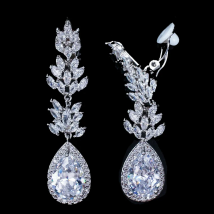 CWWZircons No Hole Pierced Ear Design Cubic Zirconia Crystal Pave Women Long Water Drop Clip on Earrings without Piercing CZ411