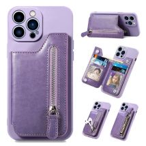 For iPhone 16 Pro Max Card Pocket Zipper Wallet Case for iPhone 16 15 14 Plus 13 12 11 XR XS MAX 7 8 Kickstand Phone Cover