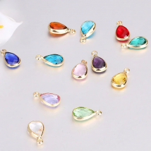 14mmx7.5mm 10pcs Colorful Crystal Birthstone Charms Gold Plated Teardrop Glass Charm Pendant For Jewelry Making Diy Accessories