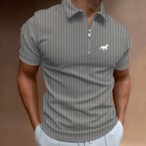 Herren-Golfshirt, Polo, lässig, Viertelreißverschluss, kurze Ärmel, modisch, lässig, gestreift, Reißverschluss, Sommer, Frühling, normale Passform
