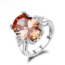 Charms 12x16MM Champagne Shining Zircon Rings Silver Color Jewelry Ring With Natural Stones Best Gift For Women Men Wholesale