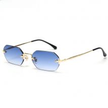 Peekaboo men rectangle sunglasses rimless octagonal small glasses women metal gold polygon blue brown 2021 uv400 frameless