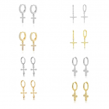 Micro-set Cross Dangle Earrings for Women Temperament Ear Buckle 18K Gold Plated Vingtage Jewelry Wholesale Accessories
