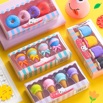 4pcs Yummy Dessert Erasers Set Mini Lollipop Icecream Popsicle Donuts Rubber Pencil Eraser for Kids School Student Award E6774