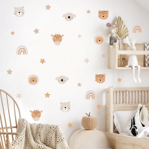 Boho Cartoon Cute Rainbow Bear Animals Star Nursery Wall Decals Art Posters Gifts Kids Room Girls Bedroom Sticker Home Decor