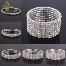 TREAZY 1-8 Rows Rhinestone Crystal Bracelet Bangle Elastic Bling Wristband Wedding Bridal Bridesmaid Bracelet Jewelry Gifts