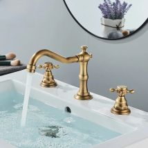 Uythner Black Basin Faucet Dual Handles Bathroom Tub Faucet Deck Mounted Hot and Cold Water Mixer Basin Tap Widespread 3 Holes