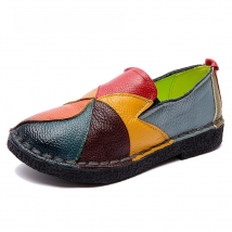 WOIZGIC Female Ladies Women Mother Genuine Leather Shoes Flats Designer Loafers Moccasins Slip On Colorful Plus Size 41 42