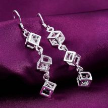 Hot Fine 925 Sterling Silver crystal lattice drop Earrings for Woman noble fashion party Jewelry Trendsetter Christmas Gifts