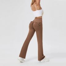 New High-Waist Pocket  Flared Yoga Pants Elastic Fitness Running Sports Trousers Spring Summer