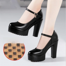 Cowhide Women's High Heel Shoes With Heels Platform Mary Jane Shoes Women Pumps Office Work Shoe Women's Wedding Shoes 32-43