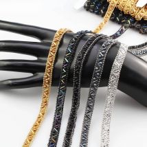 1 Yard 0.8cm Exquisite New Multicolor Rhinestone Tape Hot Fix Bead Ribbon Trim DIY Garment Adornment Accessories TR064