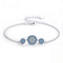 KALETINE Women Evil Eye Bracelet Genuine 925 Sterling Silver Men Jewelry Luxury Round Blue Eyes CZ Three Stones Tennis Bracelet