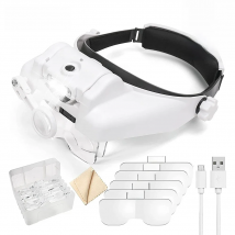 TKDMR USB Rechargeabl Head Mounted Binocular Eyewear Loupe Magnifier with 3LED Illuminated Headband Magnifying Glass For Reading