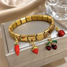 Fashion Stainless Steel Italian Charm Links Bracelets Chic Strawberry Cherry Chili Fruit Pendant Wristband Bangle Jewelry Gifts