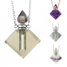 Natural Gems Healing Crystal Quartz Reiki Stone Perfume Bottle Necklace Essential Oil Diffuser Pendant Jewelry For Wome Men