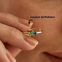 Custom Two Birthstone Rings Gold Color New Dainty Gemstones Minimalist Stainless Steel Jewelry Gift For Wife Proposal Wedding