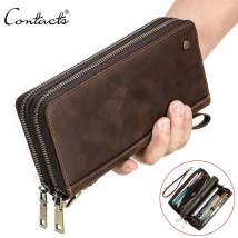 Portafoglio da uomo in vera pelle Contact'S Pochette Porta carte Portafogli lunghi Doppia cerniera Portamonete maschili vintage di grande capacità