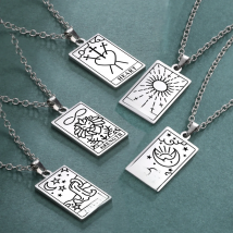 Unift Tarot Cards Necklace Moon Sun The Lovers Witch Divination Pendant Hope Amulet Stainless Steel Vintage Protection Jewelry
