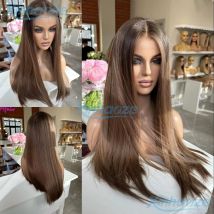 Silky Straight 200% Density Medium Brown Colored Human Hair 13x6/360 Full Lace Wigs Pre Plucked 5x5 Silk Top Closure Wigs