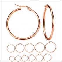 LUXUSTEEL 10mm-65mm Classic Stainless Steel Hoops For Women Girls Rose Golden Big Round Circle Earrings No Fade Anti-allergy