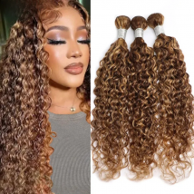 Maxine Highlight Water Wave Human Hair Bundles P4/27 Brown Blonde Braiding Hair Bundles Colored Curly Human Hair Weaving Bundles