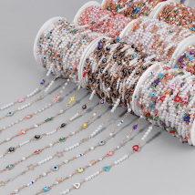 0.5/1M Bead Chain Muti-Shape Evil Eye Pearl Enamel Beaded Chain For Making Jewelry Diy Bohe Bracelet Necklace Anklet Accessories