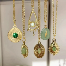 Daisy Natural Stone Hollow Eyes Pendant Water Drop Gold Color Chain Necklace for Women Stainless Steel Jewelry HangZhi 2022 New