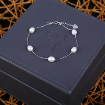 Real S925 Sterling Silver Bracelet Natural Freshwater Pearl Chain & Link Bracelets  For Women Jewelry Fashion Wedding Gift