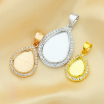 1Pcs Pear Pendant Bezel for Breast Milk Cabochon Solid 925 Sterling Silver Charm Settings DIY Supplies 1431069