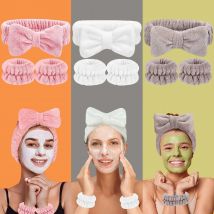 3 PCS Bow Headband And Wristband Set Soft Elastic Hairband Face Wash Makeup Skin Care Headband Spa Hair Band