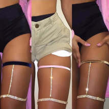 1pc Sexy Body Chain Leg Thigh Harness Jewelry Rhinestones Leg Thigh Chain Shiny for Women Beach Multi Layers Gold Color Chains