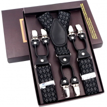 Fashion Suspenders Black leather 6 Clips Braces Vintage Casual Suspensorio Tirante Trousers Strap bretele Father/Husband's Gift