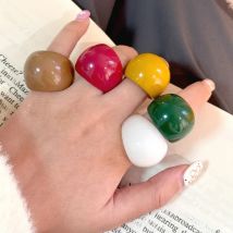 Korean Colorful Resin Acrylic Chunky Big Finger Ring Fashion Charm Geometric Oval Round Knuckle Finger Rings Hand Jewelry Gift