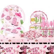 10Guests Pink Cowgirl Theme Disposable Tableware Western Cowboy Hat Boots Plates Napkins Happy Cowgirl Birthday Party Decor