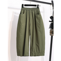 2024 Women's Retro Japanese Work Style Cropped Pants Neutral Loose Elastic Waist Large Lantern Wide Leg Pants Streetwear Women