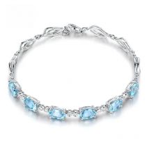 Aquamarine Bracelets 925 Sterling Silver Sky Blue Gemstone Bracelet For Student Birthday Gift Fine Jewelry Wholesale