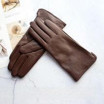 Color Sheepskin Leather  Gloves Women's Straight Style Fleece Lining Spring and Autumn Outdoor Traveling Cycling Car Driving
