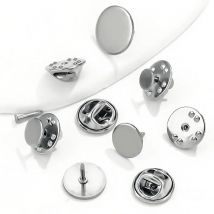 20pcs Stainless Steel Brooch Clasp Base Round Pin Backing Tie Tacks Blank with Clutch Back for DIY Jewelry Making Supplies Parts