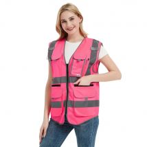 Pink Vest with Pockets for Women Hi Vis Work Vest Outdoor Running Cycling Vest
