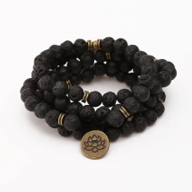 108 Beads Buddha Lotus Mala Bracelet for Women Men 8 mm Lava Rock Stone Strand Charm Bracelet or Necklace Fashion Jewelry