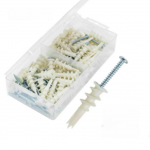 100Pcs Drywall Nylon Ribbed Anchor with Self Tapping Screws Wall Nylon Drywall Bolt Plasterboard Plastic Nylon Anchor