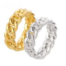 Gold Plated Filled Chunky Chain Ring for Women Girls Cuban Curb Link Ring Fashion Bohe Jewelry