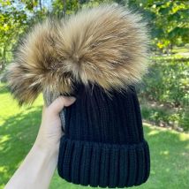2025 New Real Raccoon Fur Ball hats Winter Hat Cap Kids Boy Girl Aldult Warm Big Fur Pom Poms Ski Hat Fur Pompoms Hat